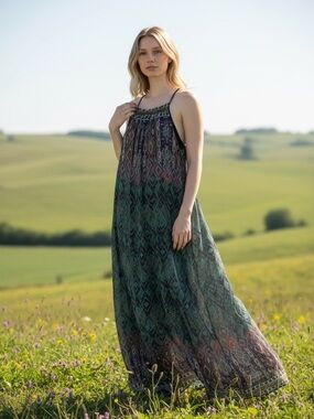 emma & michele long dress Emma & Michele Womens Size XL Floral Long Dress 3/4 Sleeve V Neck Pre Owned